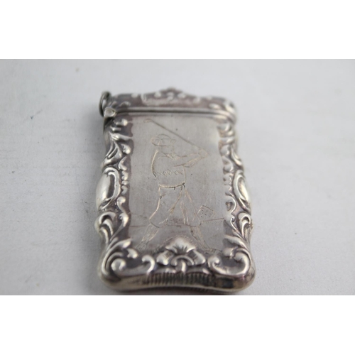 1168 - A vintage stamped .925 sterling silver vesta case with golfer detail  - approx. gross weight 32 gram... 