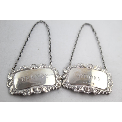 1176 - Two vintage hallmarked Birmingham .925 sterling silver decanter labels, one Whisky and one Brandy  -... 