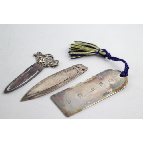 1183 - Three assorted vintage .930 and .925 sterling silver bookmarks to include R. Carr etc.  - approx. gr... 