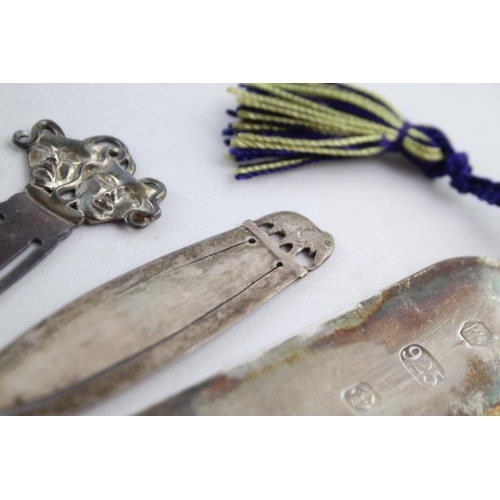 1183 - Three assorted vintage .930 and .925 sterling silver bookmarks to include R. Carr etc.  - approx. gr... 