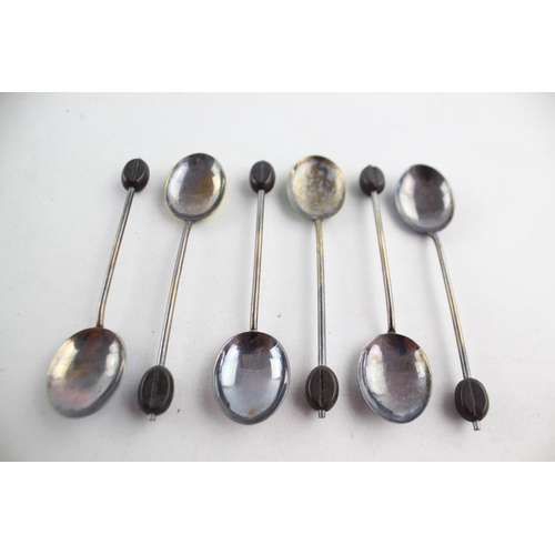 1196 - Six vintage stamped .925 sterling silver and enamel coffee bean spoons - approx. gross weight 45 gra... 