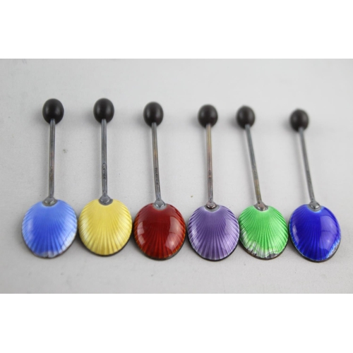 1196 - Six vintage stamped .925 sterling silver and enamel coffee bean spoons - approx. gross weight 45 gra... 