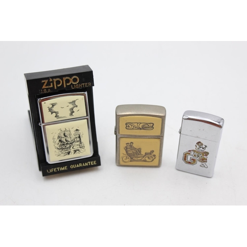 1253 - Three assorted Zippo cigarette lighters