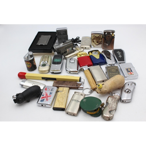 1255 - Thirty assorted cigarette lighters to include Zippo style, novelty etc.