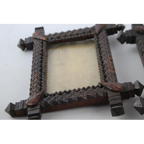 203 - Four antique wooden picture frames to include Victorian mourning frame etc.