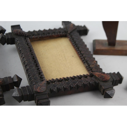 203 - Four antique wooden picture frames to include Victorian mourning frame etc.