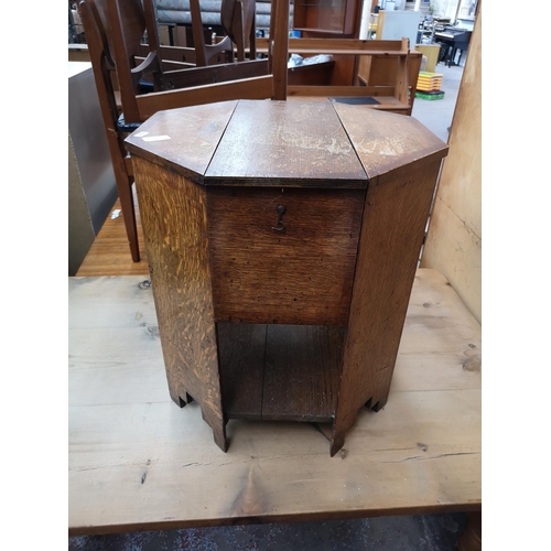 376 - An Art Deco oak octagonal sewing table - approx. 54cm high x 47cm wide x 48cm deep