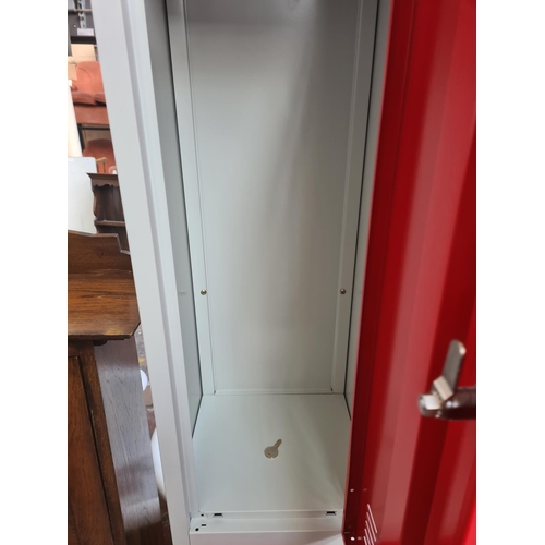 257 - Four Atlas red and grey metal twin door lockers  - approx. 180cm high x 30cm wide x 30cm deep