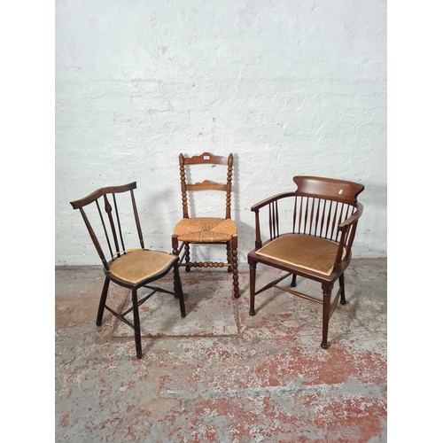 264 - Three early 20th century occasional chairs comprising Edwardian mahogany spindle back tub chair - ap... 