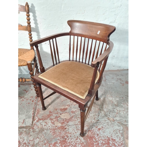 264 - Three early 20th century occasional chairs comprising Edwardian mahogany spindle back tub chair - ap... 