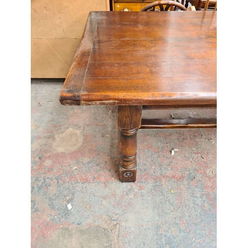 298 - An Arighi Bianchi by The Royal Oak Furniture Company solid oak refectory table with lower stretcher ... 