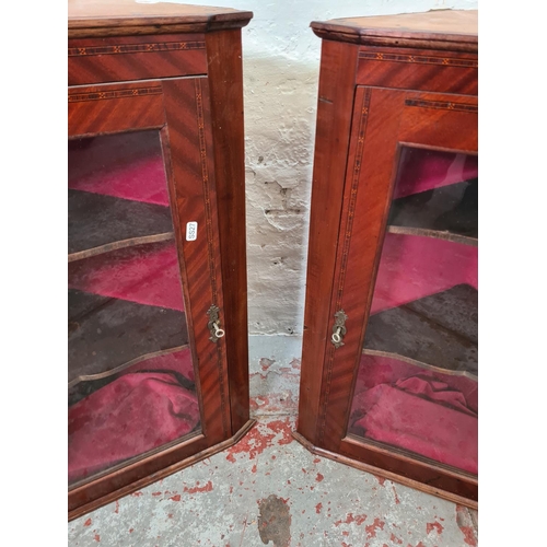 329 - A pair of Edwardian inlaid mahogany wall mountable corner cabinets - approx. 72.5cm high x 53cm wide... 