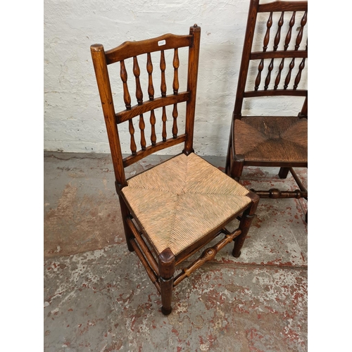 333 - Three 19th century elm and rush seated Lancashire chairs