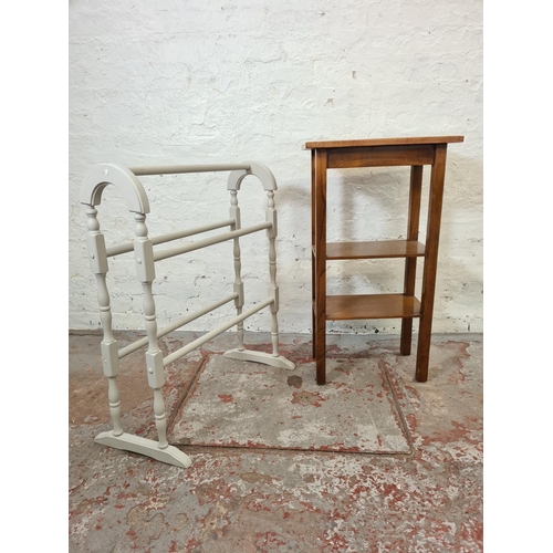 346 - Two pieces of furniture, early/mid 20th century oak rectangular three tier side table - approx. 85cm... 