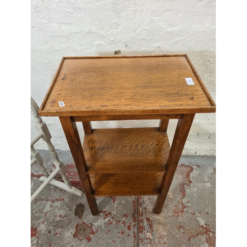 346 - Two pieces of furniture, early/mid 20th century oak rectangular three tier side table - approx. 85cm... 