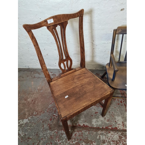 357 - Two chairs, one Georgian oak and one blue and gold painted child's