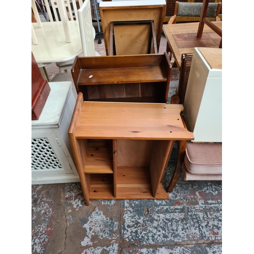 361 - Seventeen pieces of house clearance furniture to include oak bedside cabinet, Edwardian mahogany sid... 