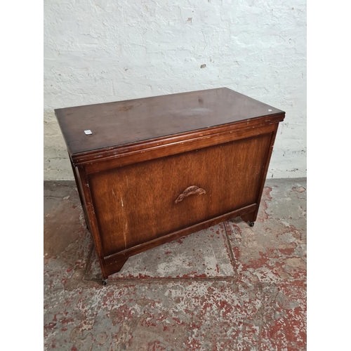 378 - A mid 20th century oak and plywood blanket box - approx. 70cm high x 90cm wide x 45cm deep