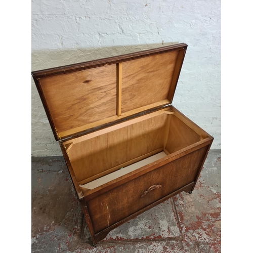 378 - A mid 20th century oak and plywood blanket box - approx. 70cm high x 90cm wide x 45cm deep