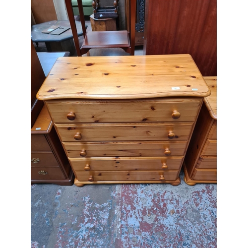 400 - Two modern pine chests of drawers, one five drawer - approx. 90cm high x 86cm wide x 44cm deep and o... 