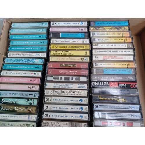 546 - Three boxes containing compact cassettes and CDs - see images for titles