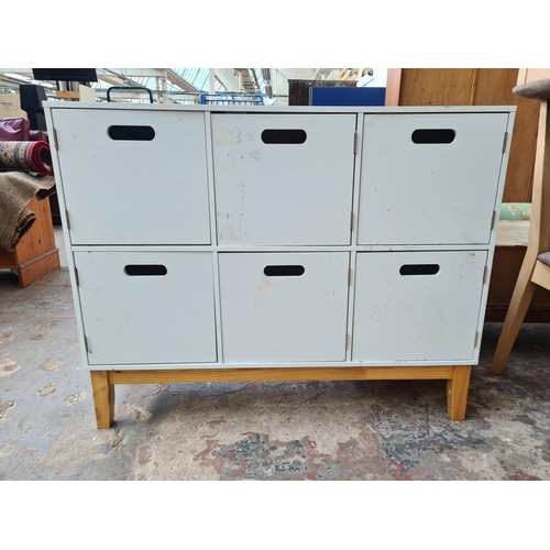 309 - A modern white laminate six door cabinet - approx. 80cm high x 100cm wide x 30cm deep