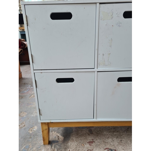 309 - A modern white laminate six door cabinet - approx. 80cm high x 100cm wide x 30cm deep