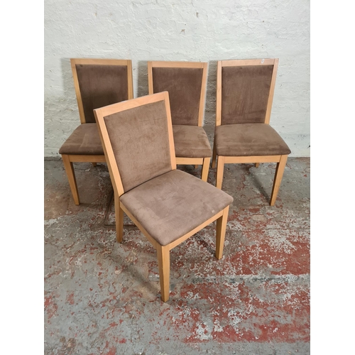 310 - Four modern beech and brown upholstered dining chairs