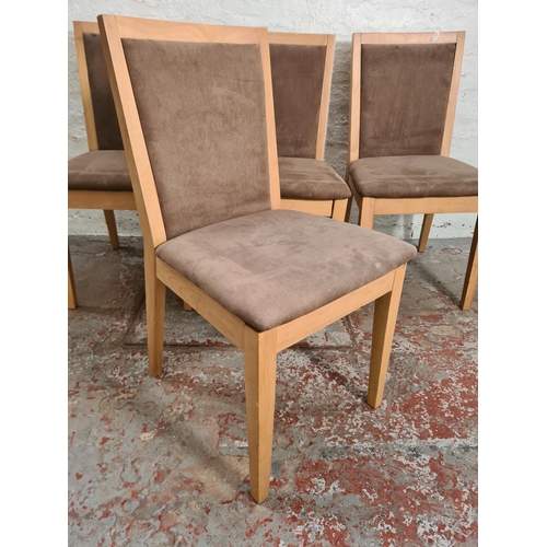 310 - Four modern beech and brown upholstered dining chairs