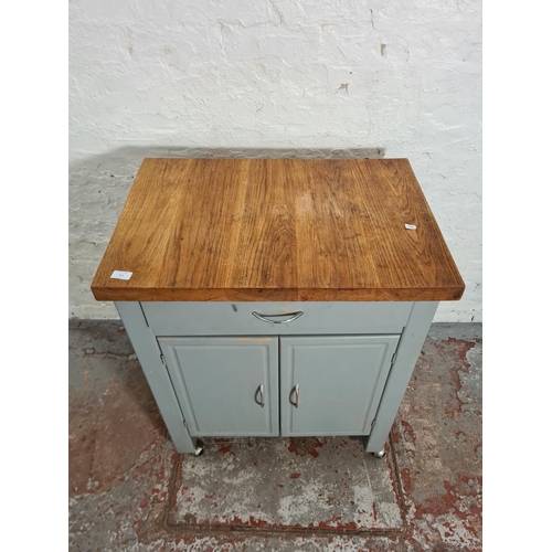 311 - A modern grey painted and oak kitchen trolley island - approx. 86cm high x 73cm wide x 50cm deep