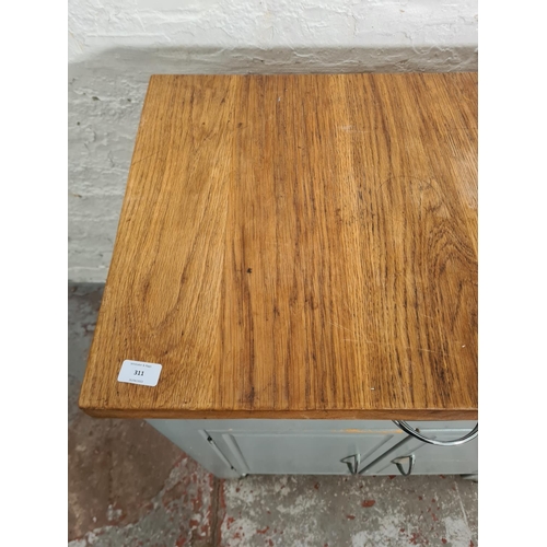 311 - A modern grey painted and oak kitchen trolley island - approx. 86cm high x 73cm wide x 50cm deep