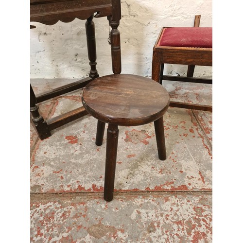 290 - Three pieces of oak occasional furniture, 17th century style rectangular joint side table - approx. ... 