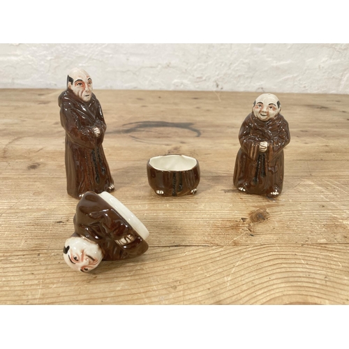 52 - Six pieces of ceramics comprising Royal Doulton Mary figurine, Carlton Ware Monk salt, pepper and mu... 