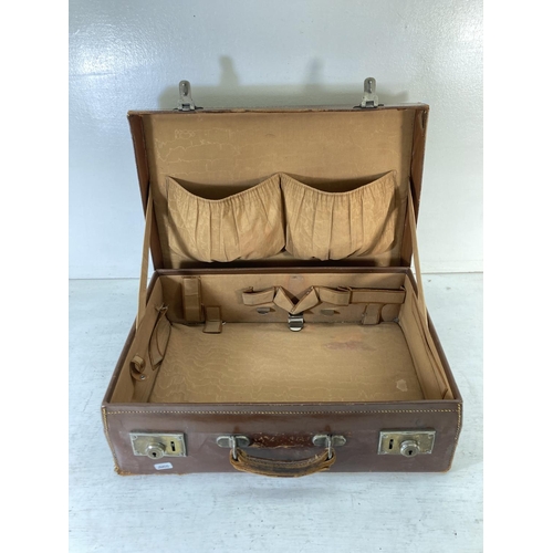 221 - An early 20th century brown leather suitcase with fitted interior - approx. 15cm high x 51cm wide x ... 