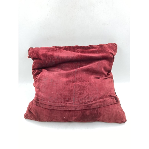141 - A vintage kilim and velvet cushion - approx. 55cm²