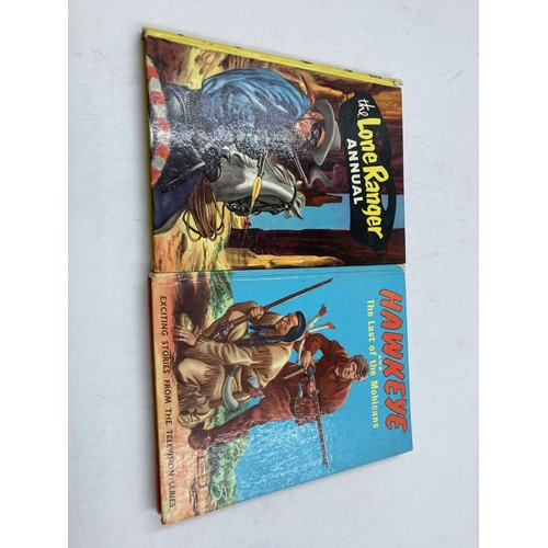 150 - Eight assorted vintage Western hardback books to include Wagon Train, The Lone Ranger annual, Rawhid... 
