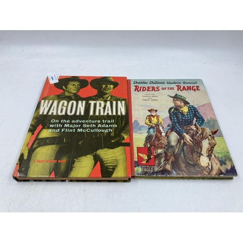 150 - Eight assorted vintage Western hardback books to include Wagon Train, The Lone Ranger annual, Rawhid... 