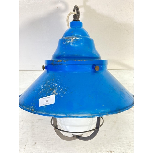 171 - A vintage industrial ceiling light - approx. 43cm high x 40cm diameter