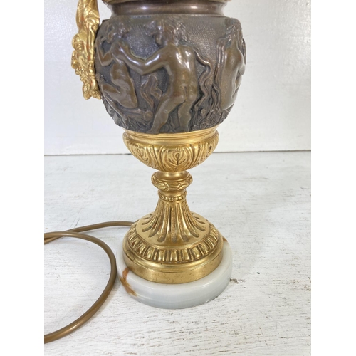 174 - A mid 20th century French gilt metal, bronze and marble table lamp - approx. 52cm high