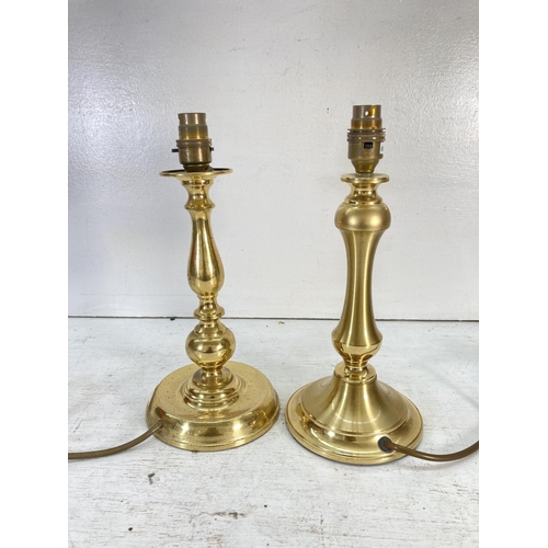 193 - Three 19th century style brass effect table lamps - tallest approx. 41cm high