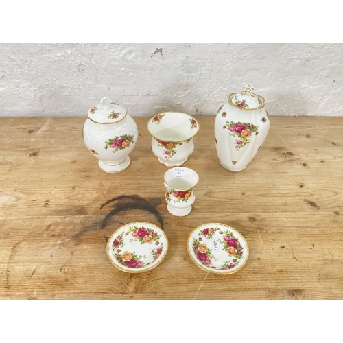 57 - Six pieces of Royal Albert Old Country Roses fine bone china comprising two trinket dishes, planter,... 