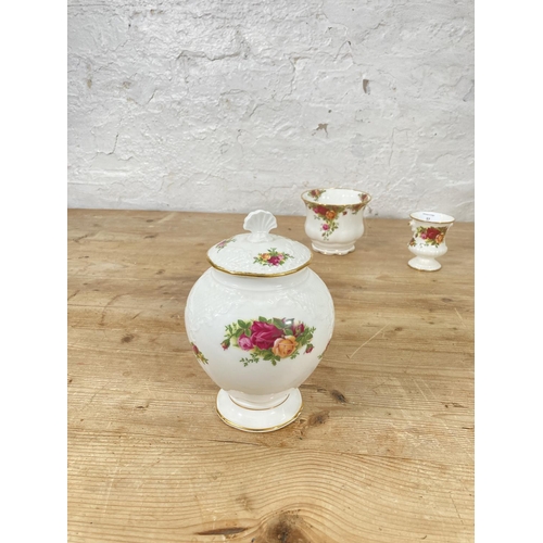 57 - Six pieces of Royal Albert Old Country Roses fine bone china comprising two trinket dishes, planter,... 