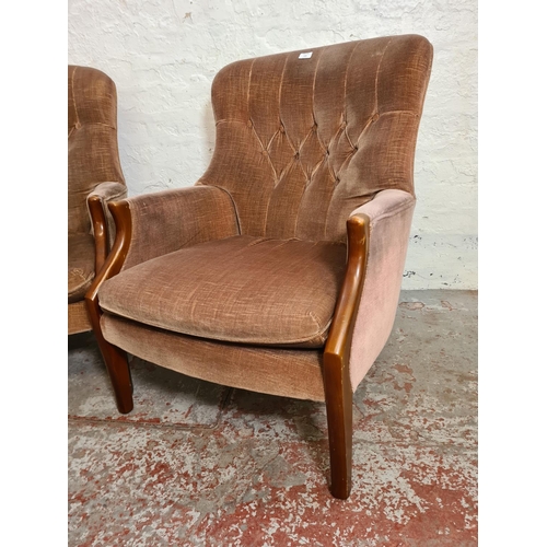 418 - A pair of Parker Knoll model PK 1022-27 brown upholstered armchairs - approx. 86cm high x 66cm wide ... 