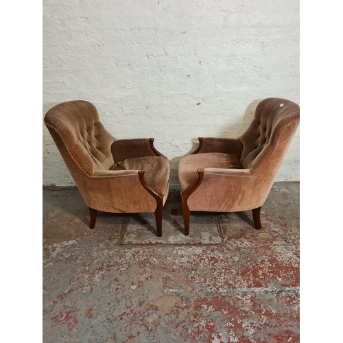 418 - A pair of Parker Knoll model PK 1022-27 brown upholstered armchairs - approx. 86cm high x 66cm wide ... 