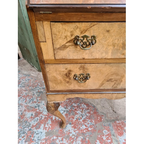 419 - A walnut bureau with two drawers, fall front and cabriole supports - approx. 100cm high x 69cm wide ... 