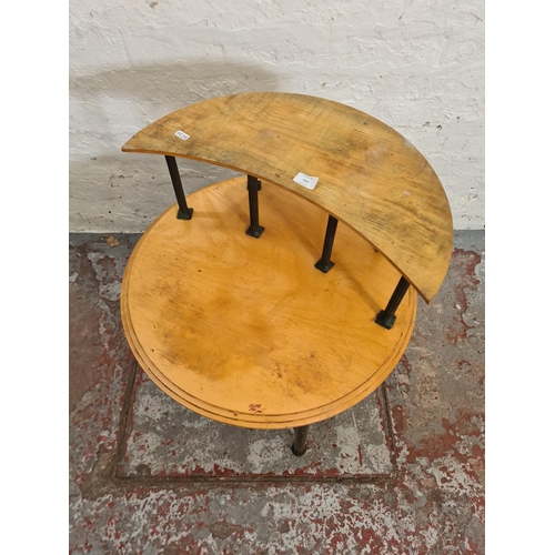 420 - A beech circular occasional table with cast metal Corinthian column design and half moon top - appro... 