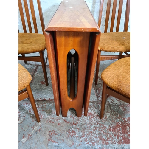 424 - A 1970s teak drop leaf gate leg dining table and four matching chairs - approx. 74cm high x 83cm wid... 