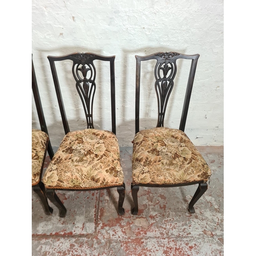 430 - Four Edwardian stained beech and floral upholstered dining chairs