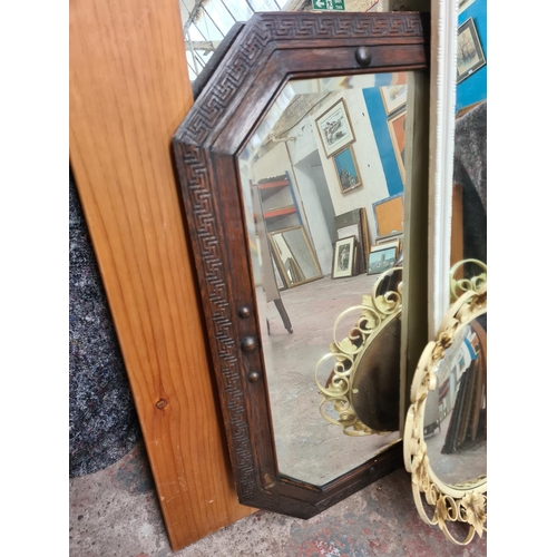 441 - Four various mirrors to include pine framed - approx. 118cm x 80cm, early 20th century oak framed - ... 