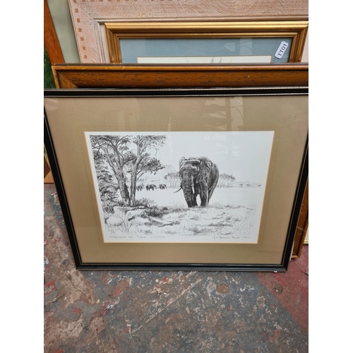 442 - Eleven various animal pictures to include David Shepherd 'Lords of the Jungle' print, Geldart pencil... 